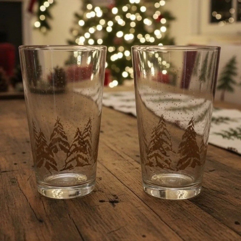 Dansk Golden Pines Highball Glasses, Set of 2,‎ Vintage Tumblers, Drinkware
